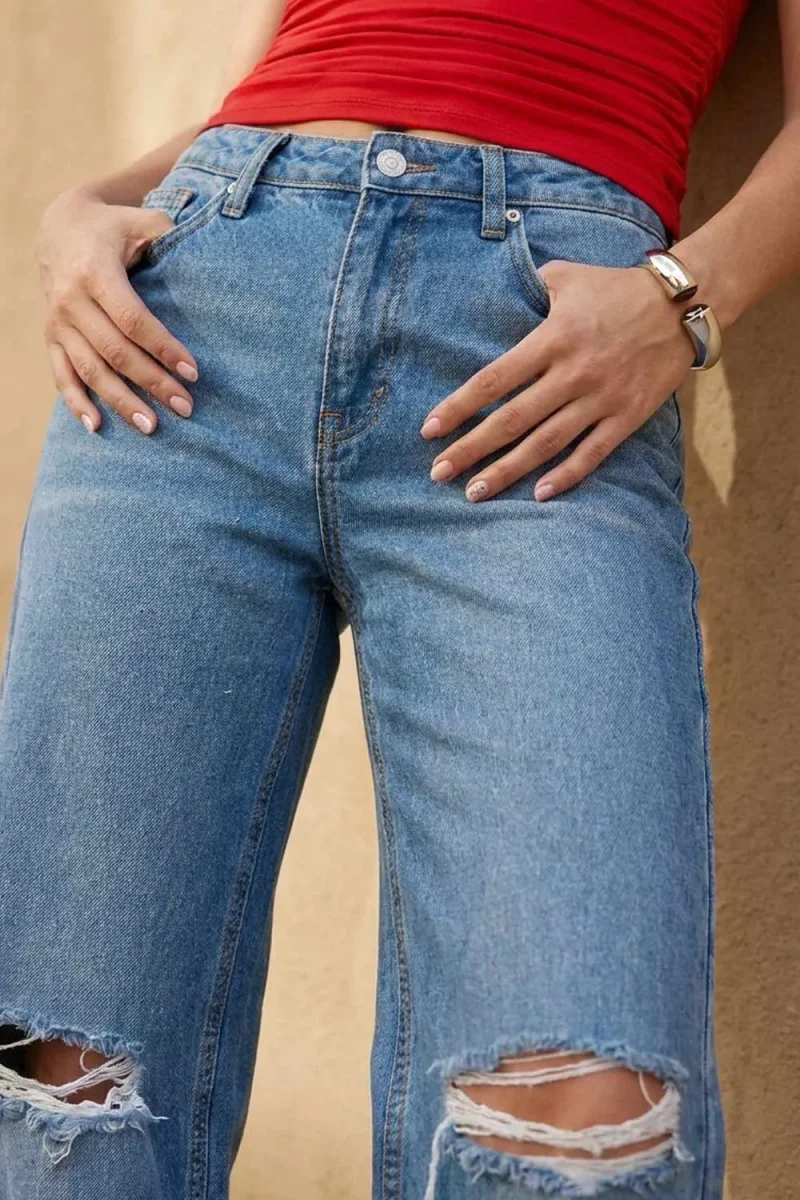 Pantalón denim wide leg con rotos - Imagen 3