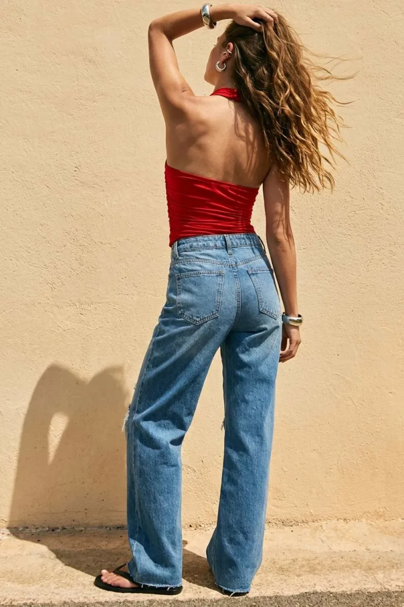 Pantalón denim wide leg con rotos - Imagen 4