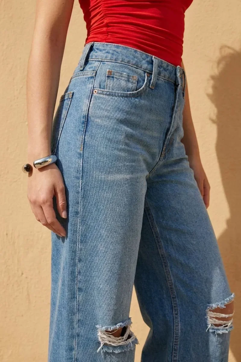 Pantalón denim wide leg con rotos - Imagen 5