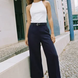 Pantalón fit culotte cintura alta con cinturón