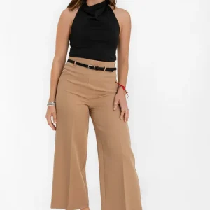 Pantalón fit culotte cintura alta con cinturón