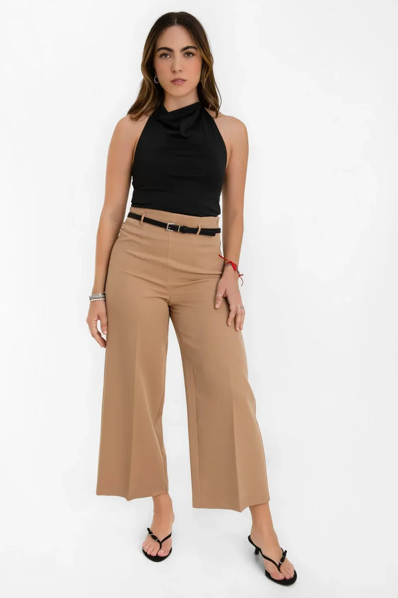 Pantalón fit culotte cintura alta con cinturón - Imagen 2