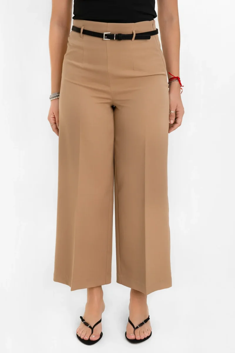 Pantalón fit culotte cintura alta con cinturón - Imagen 3