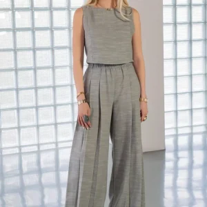 Pantalón fit palazzo de cintura alta elástica con pinzas