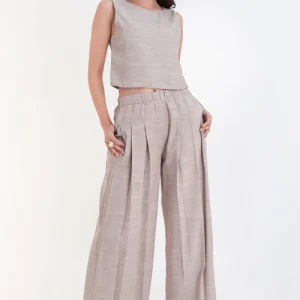 Pantalón fit palazzo de cintura alta elástica con pinzas