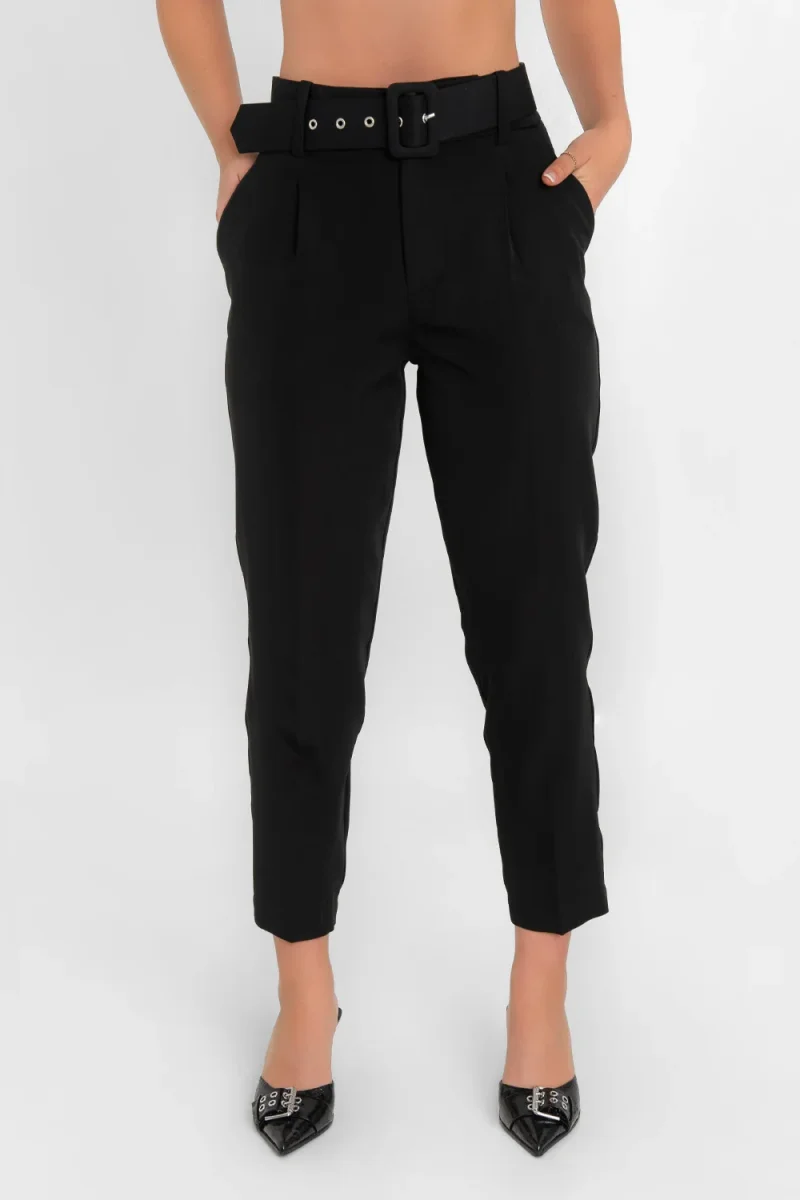 Pantalón fit recto de pinzas con cinturón - Imagen 3