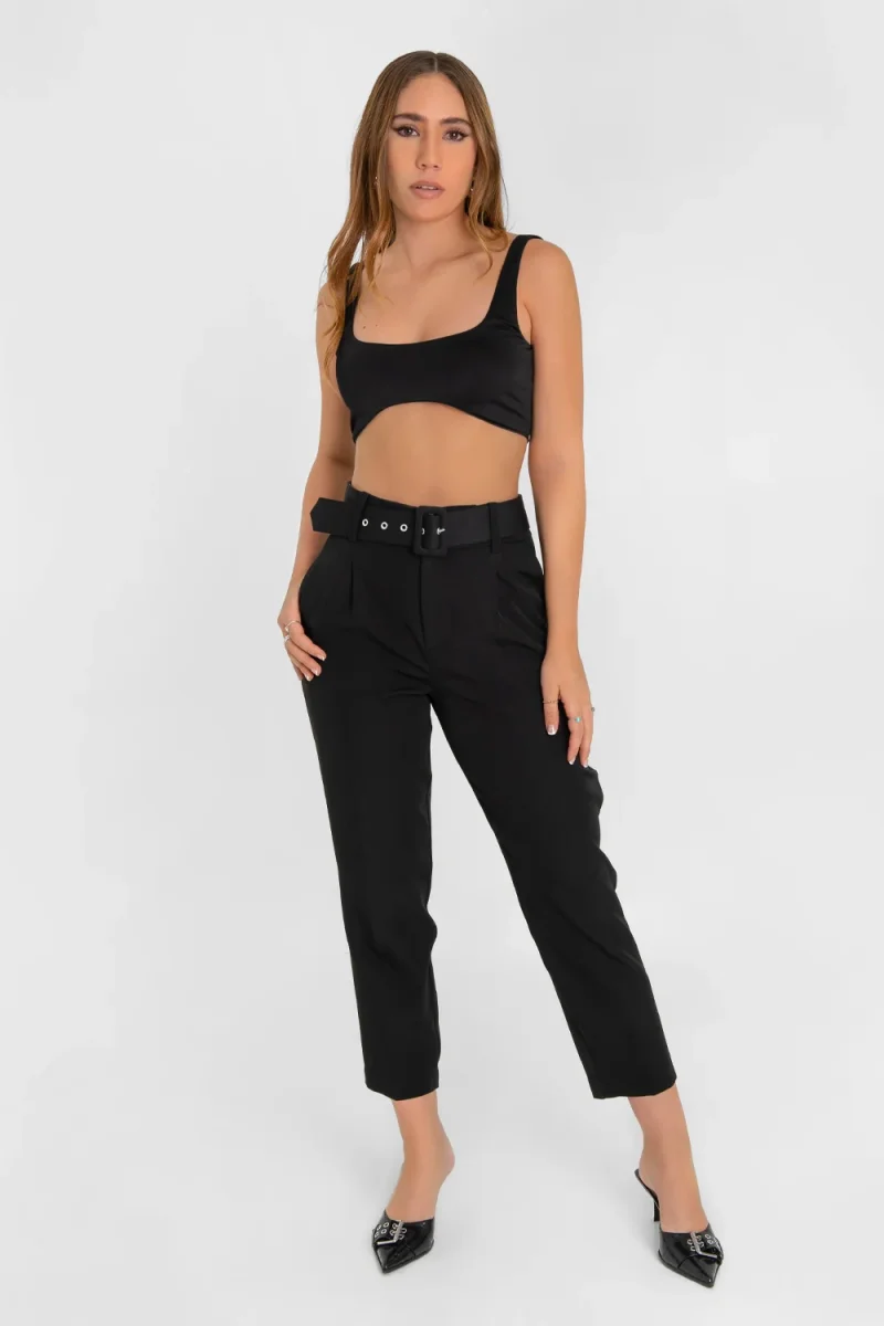 Pantalón fit recto de pinzas con cinturón - Imagen 4