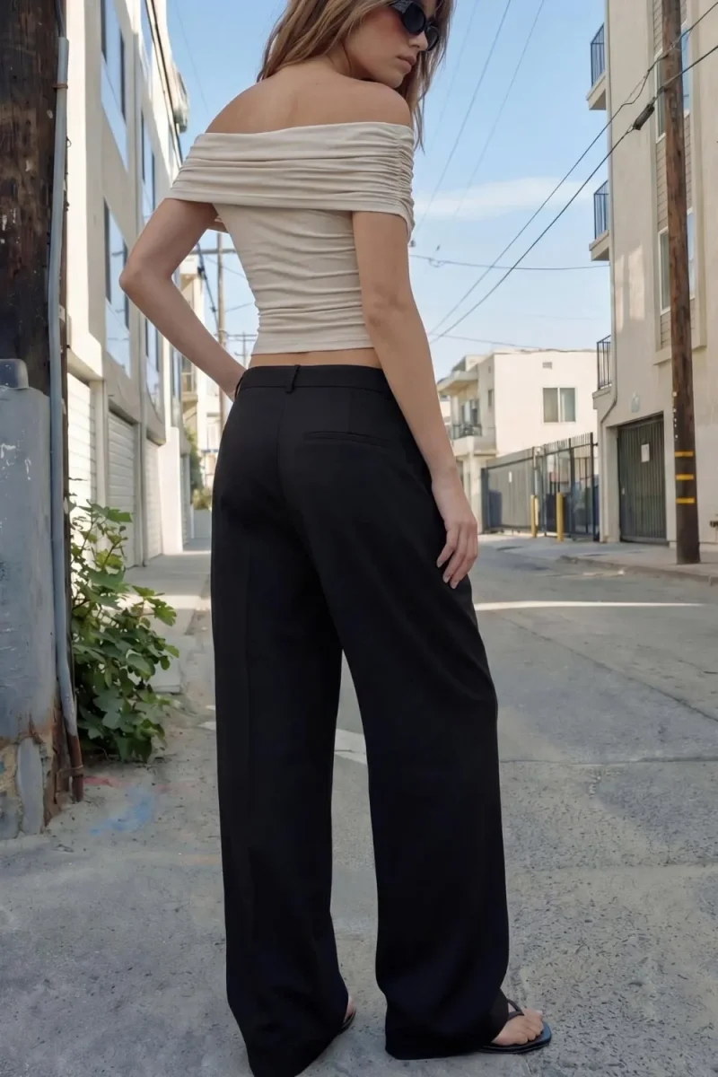 Pantalón fit wide leg pinzas con raya frontal - Imagen 5
