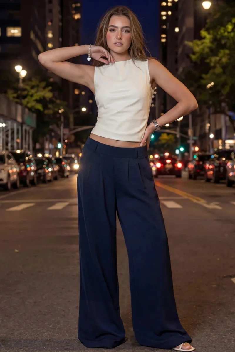 Pantalón fluido wide leg con pinzas - Imagen 2
