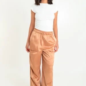 Pantalón parachute satinado de cintura alta elástica