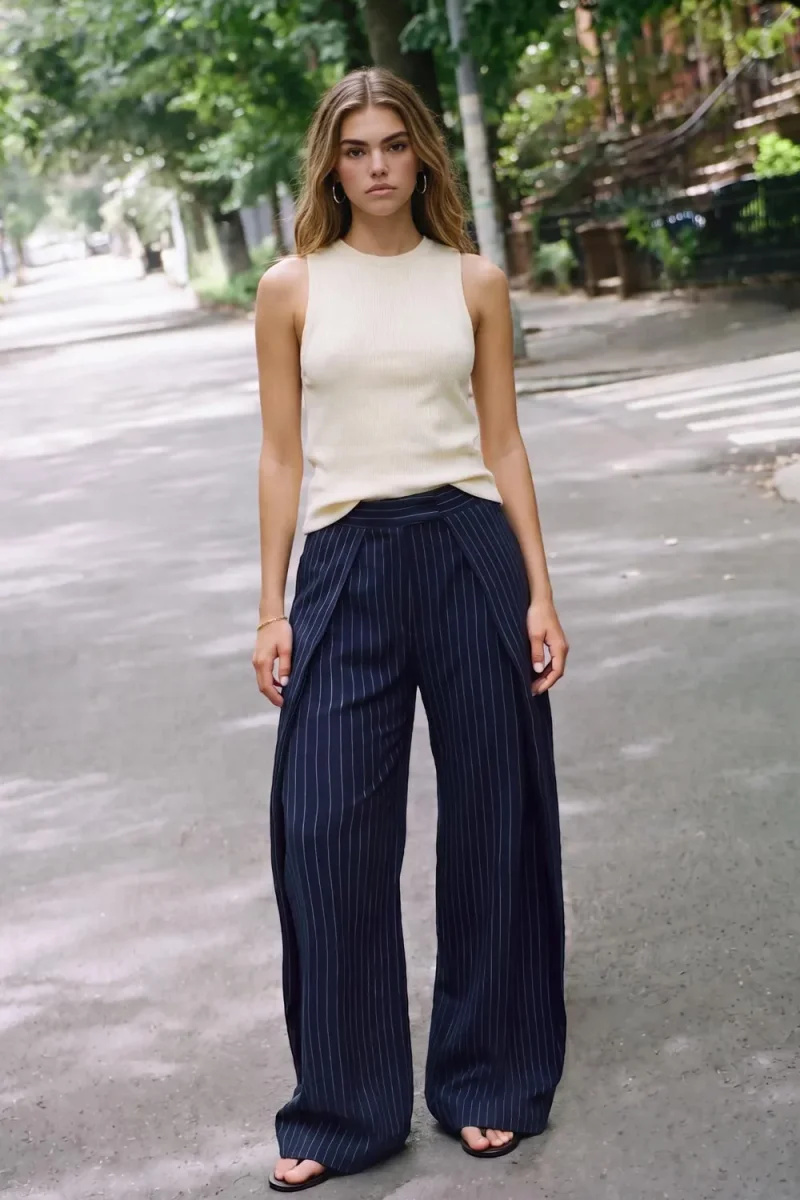 Pantalón pierna ancha pinzas