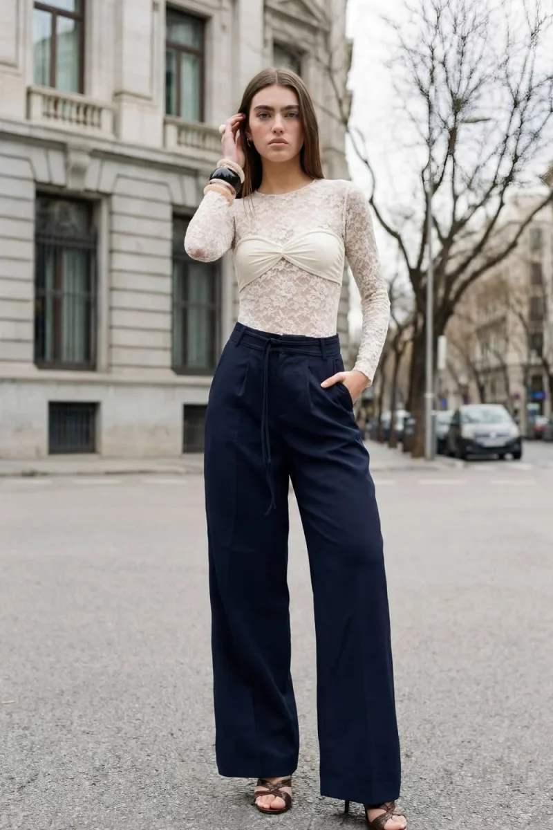 Pantalón pinza doble cinturón