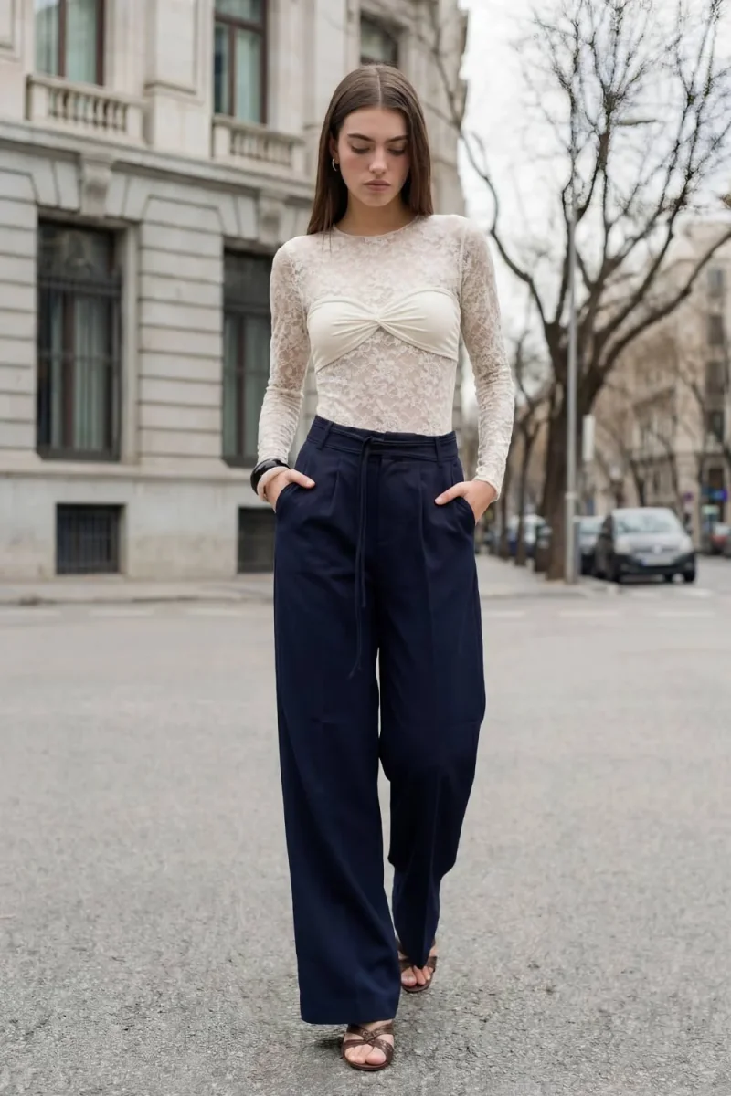 Pantalón pinza doble cinturón - Imagen 3