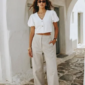 Pantalón wide leg con costuras trabillas decorativas