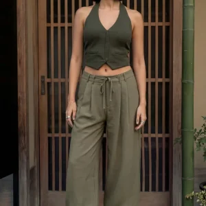 Pantalón wide leg con lazo cintura