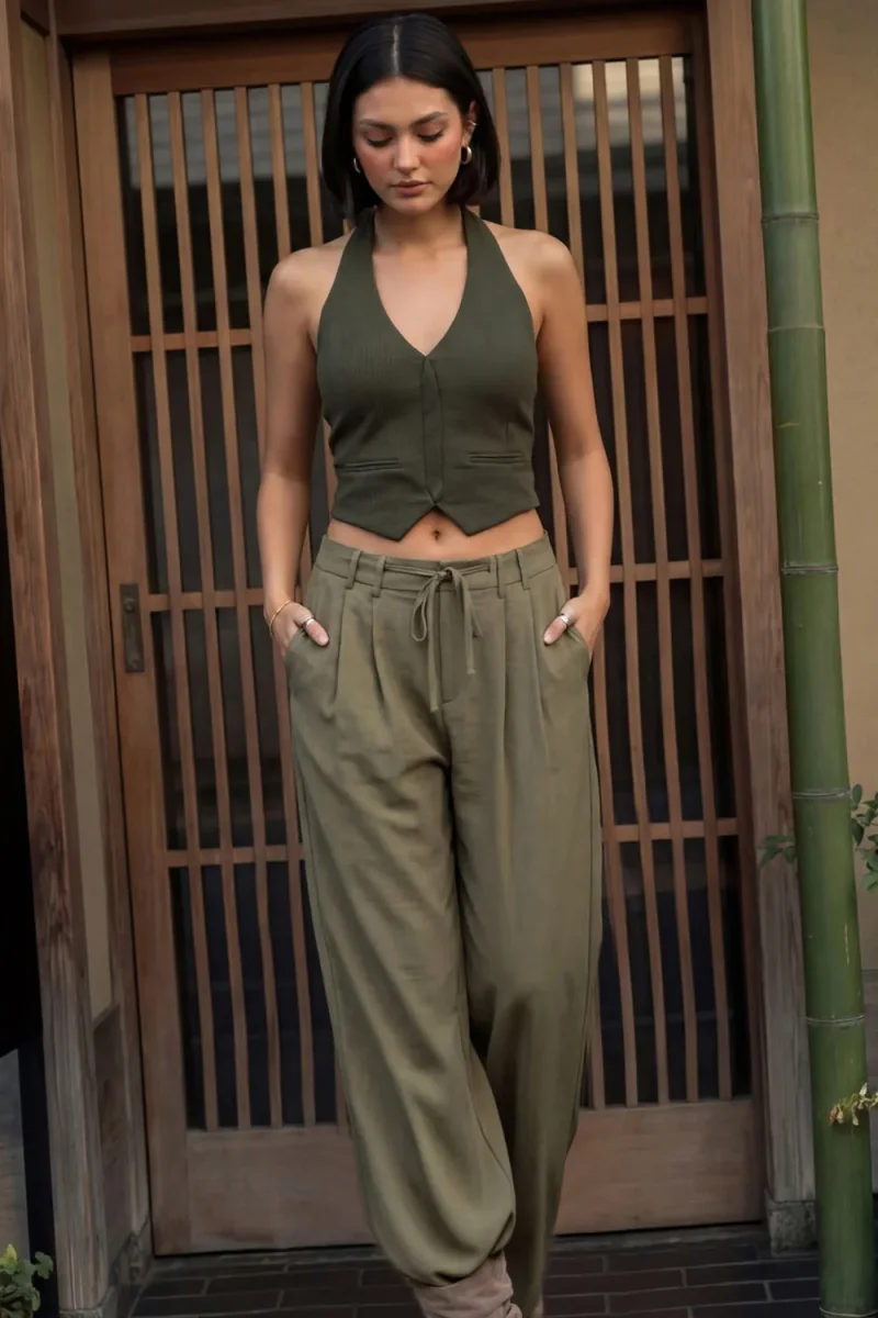 Pantalón wide leg con lazo cintura - Imagen 3