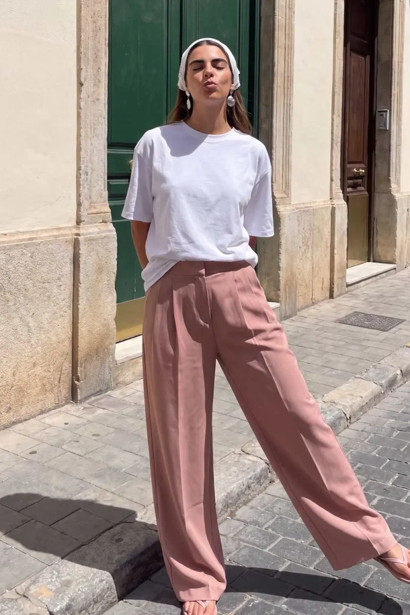 Pantalón wide leg con pinzas frontales tiro alto - Imagen 2
