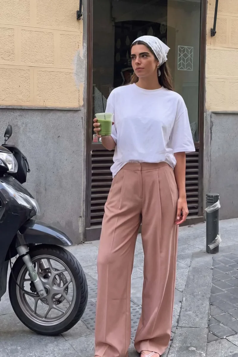Pantalón wide leg con pinzas frontales tiro alto - Imagen 5