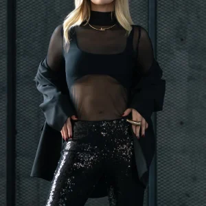 Top básico de mesh fit recto cuello alto