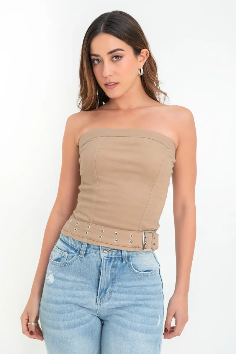 Top corset ajustado cinturón con hebilla
