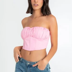 Top corset corto de escote corazón con plisados