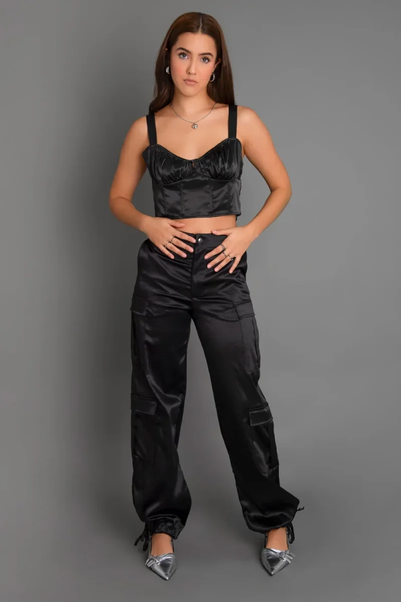 Top corset corto satinado tirantes con hebillas - Imagen 3