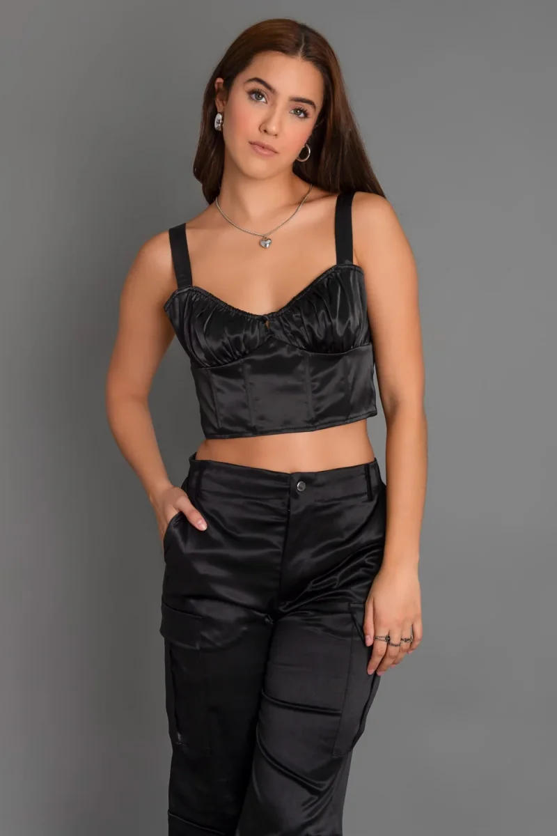 Top corset corto satinado tirantes con hebillas - Imagen 4