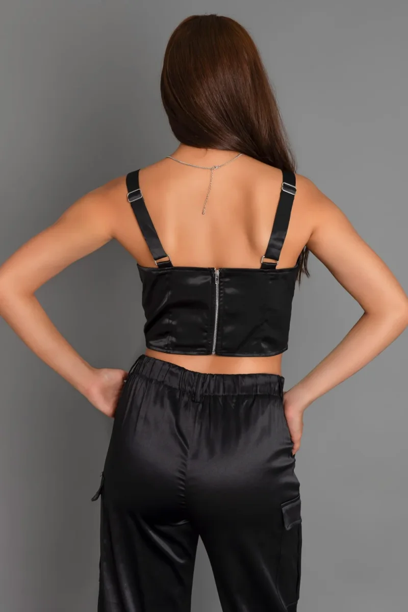 Top corset corto satinado tirantes con hebillas - Imagen 5