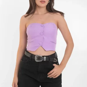 Top corto strapless escote corazón con botones