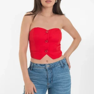 Top corto strapless escote corazón con botones