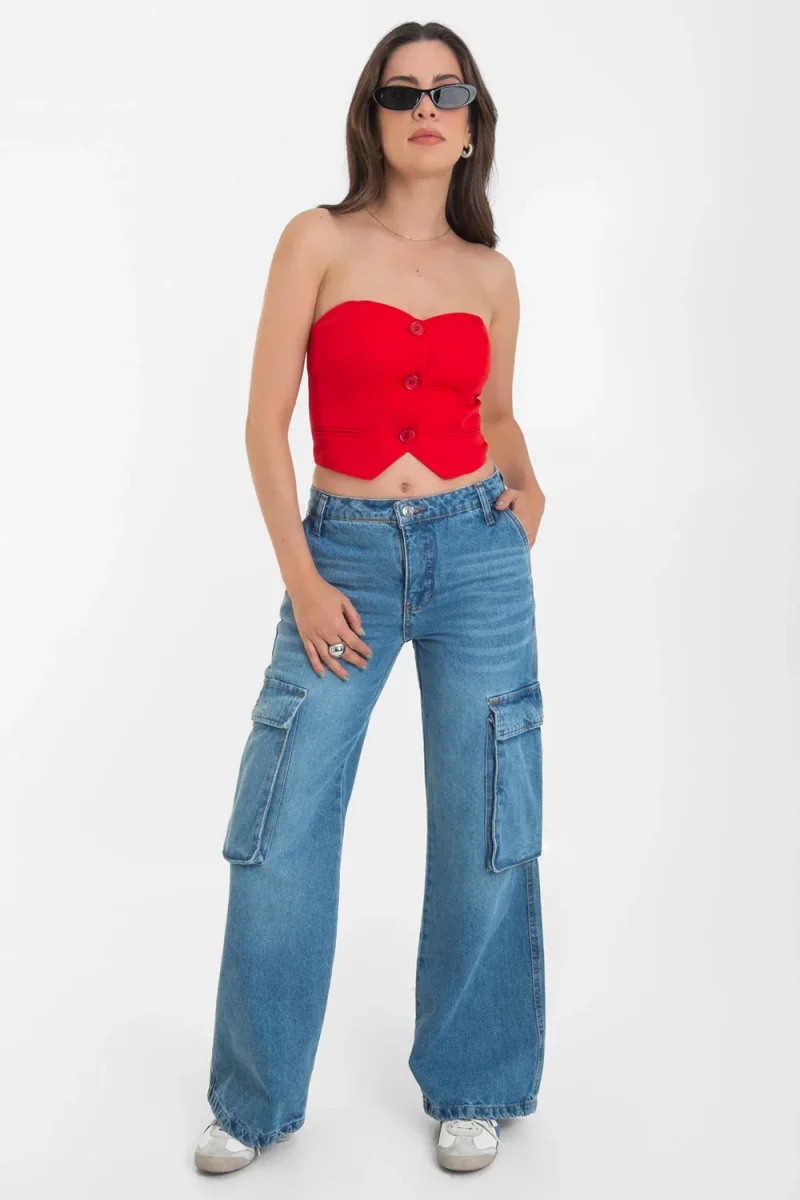 Top corto strapless escote corazón con botones - Imagen 3