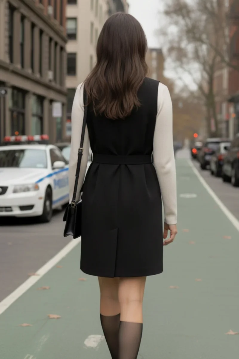 Vestido chaleco corto de fit recto con solapa - Imagen 4