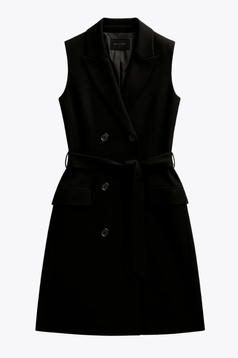 Vestido chaleco corto de fit recto con solapa - Imagen 5