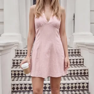 Vestido corto halter rayas