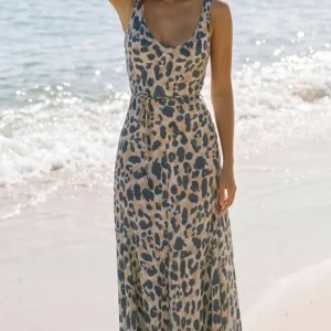 Vestido midi animal print lazo