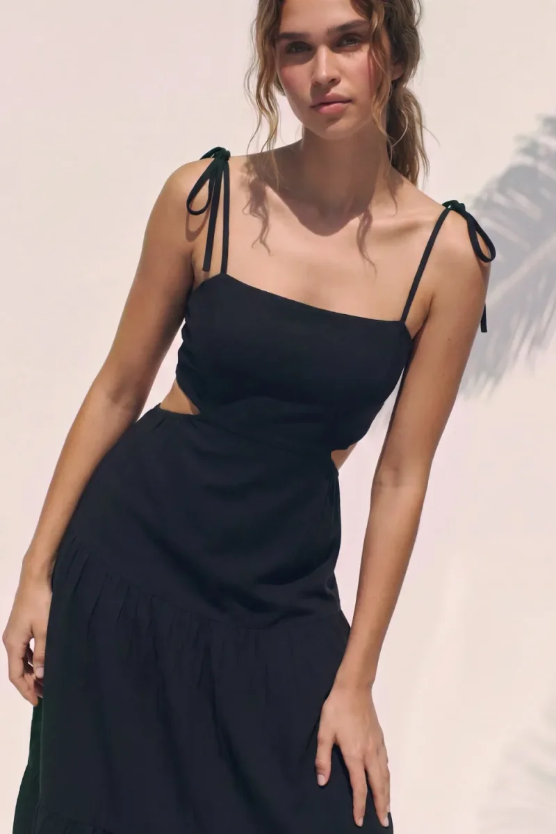 Vestido midi de lino tirantes con nudo - Imagen 2