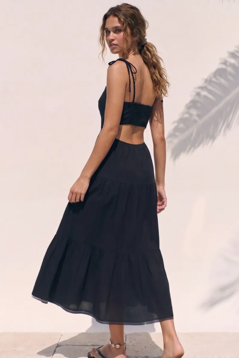Vestido midi de lino tirantes con nudo - Imagen 5