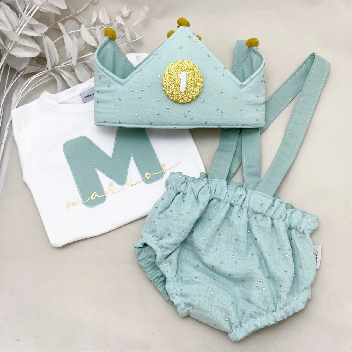 Conjunto cumpleaños con tirantes muselina mint - Imagen 2