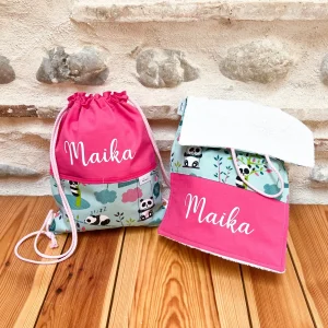 Mochila cuerdas personalizada con toallita a juego