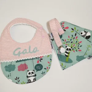 Babero personalizado, bandada babas y chupetero de tela a juego