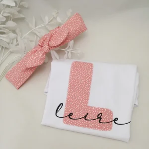 Turbante y camiseta niña con inicial y nombre MANGA LARGA