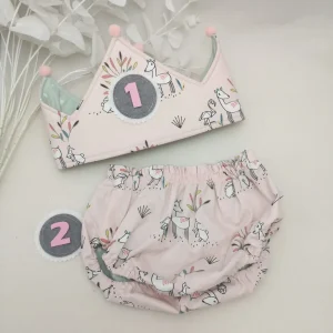 Conjunto corona cumpleaños y cubrepañal bambi con mint