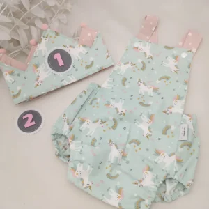 Peto y corona unicornios fondo mint 12-18 meses