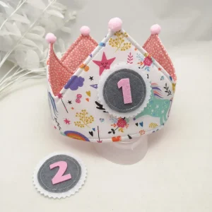 Corona cumpleaños reversible unicornios-rosa