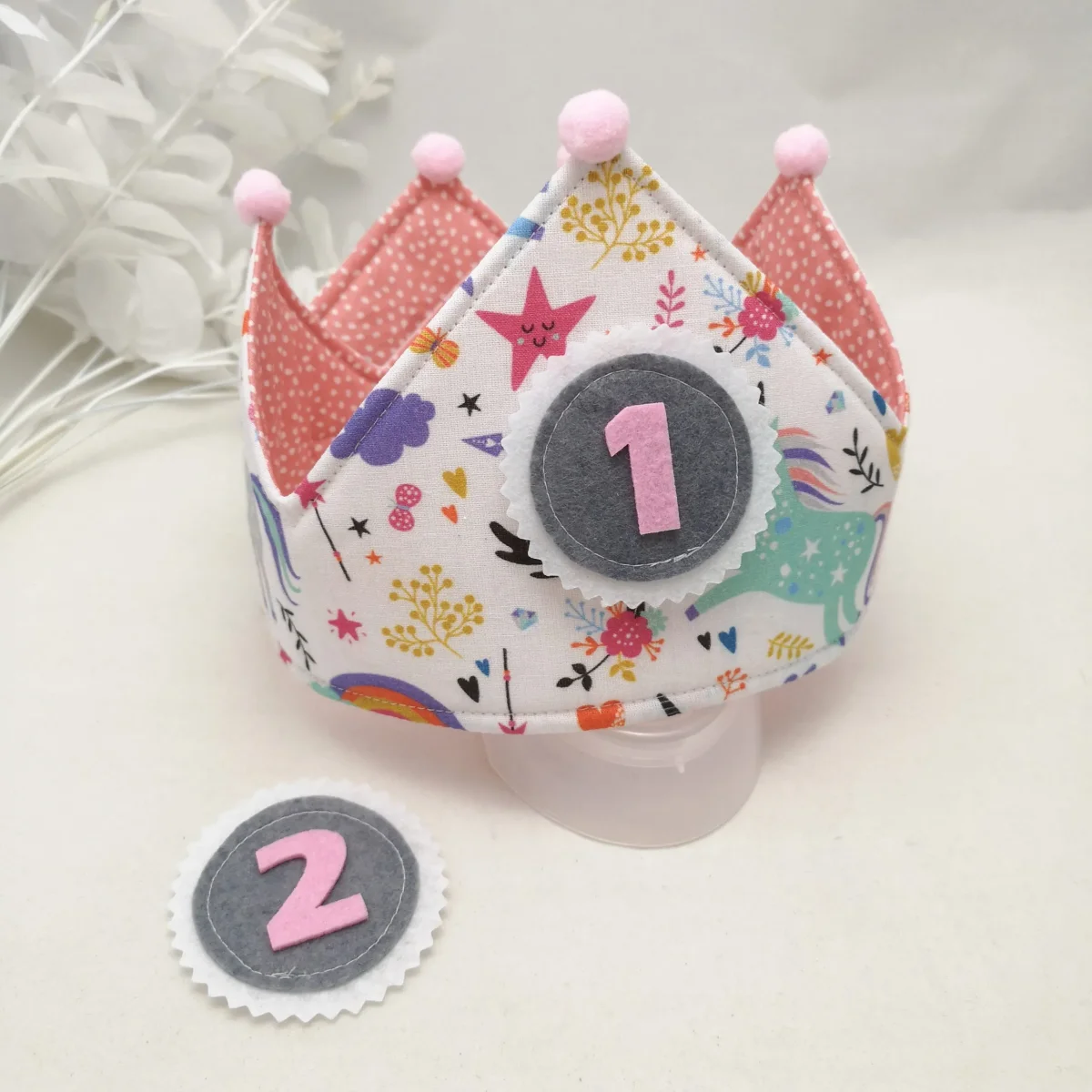 Corona cumpleaños reversible unicornios-rosa - Imagen 2