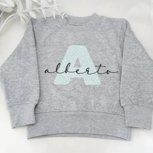 Sudadera Niñ@ gris con inicial y nombre