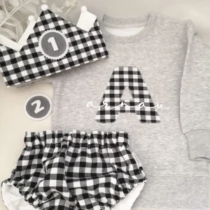 Conjunto cumpleaños  sudadera gris vichy cuadro grande. Varios colores