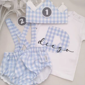 Conjunto cumpleaños con tirantes inicial vichy cuadro grande. Varios colores