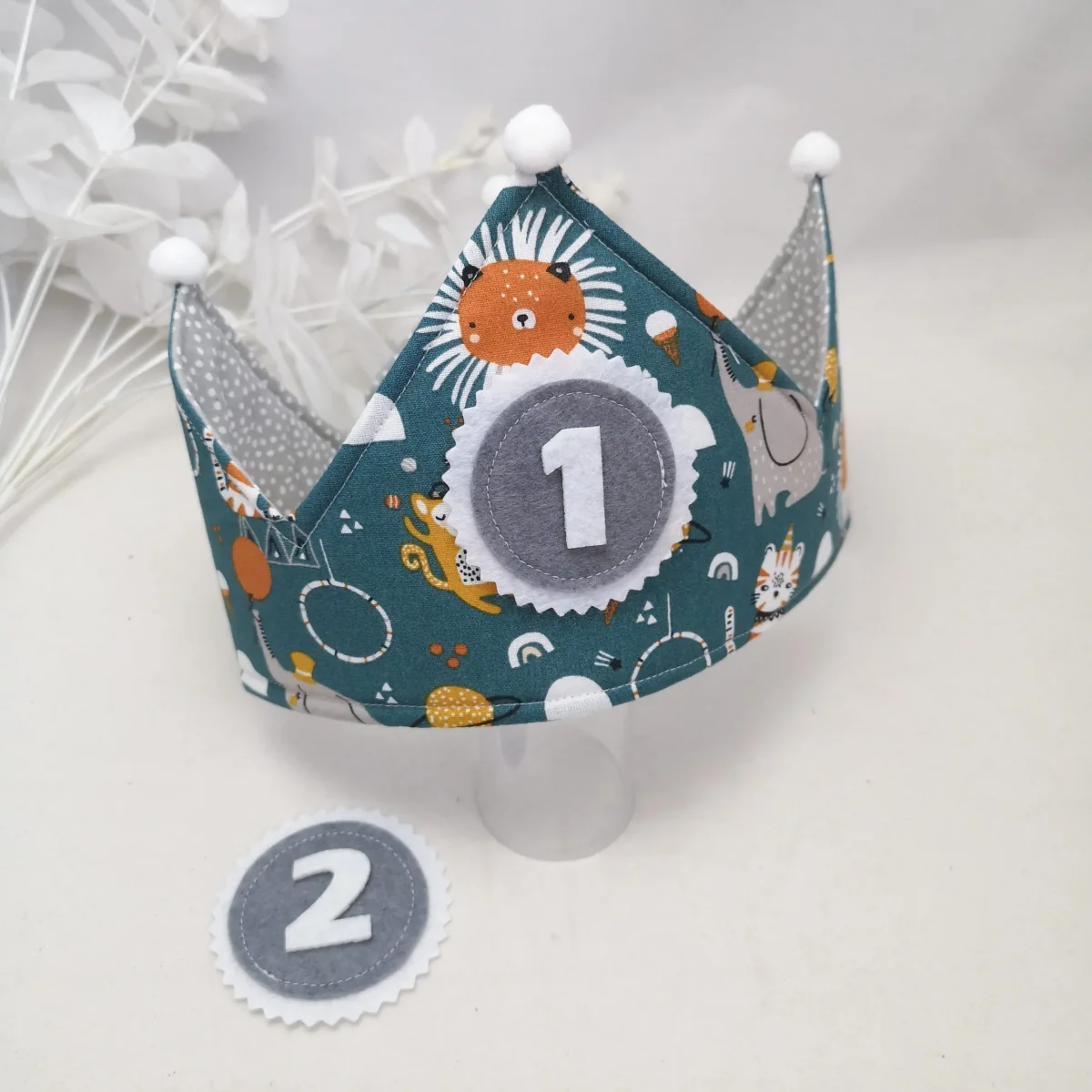 Corona cumpleaños reversible circo con gris - Imagen 2