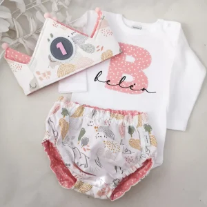 Conjunto cumpleaños elefantes pastel coral